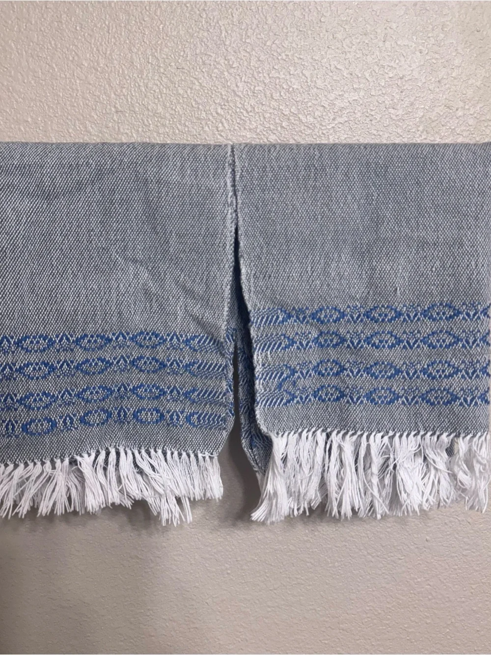 SET OF 5 Artisan Woven Boho Hand Towels - Blue & White hand made vintage